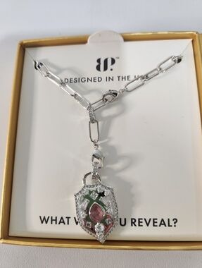 BP Rhodoum Guardian Shield Pendant Necklace with Pink Center Stone
